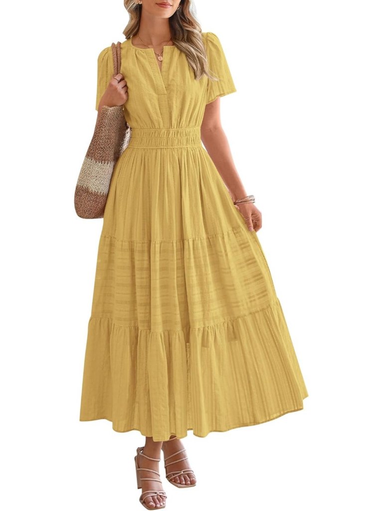 Women’s Yellow Sleeveless Maxi Dress Summer Beach Sundress With Pockets